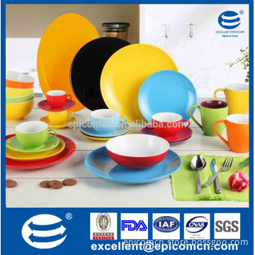 different color porcelain glazed dinner plate, different color tea set to choose